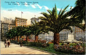 Vtg Palms Along Post Street Union Square San Francisco California CA Postcard