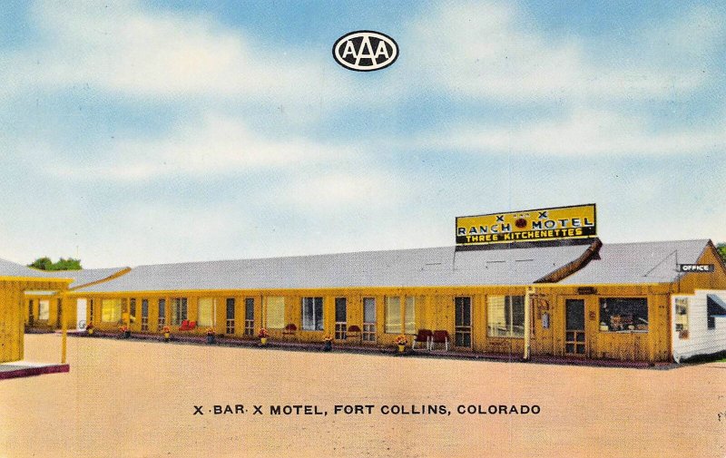X Bar X Motel South College US 287 Fort Collins Colorado chrome postcard