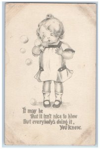 Cedar Rapids Iowa IA Postcard Little Girl Playing Bubble c1910's Posted Antique