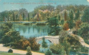 Peoria Illinois Glen Oak Park  Rose Island & Lake 1913 Postcard Used