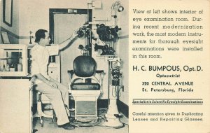 St. Petersburg FL Bumpous, Optometrist Advertising Linen Curt Teich Postcard