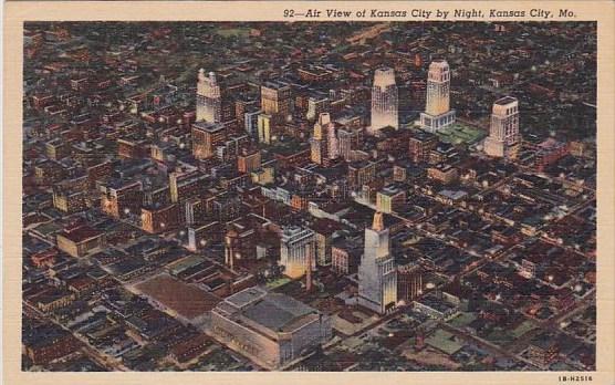 Air View Of Kansas City By Night Kansas City Missouri 1945
