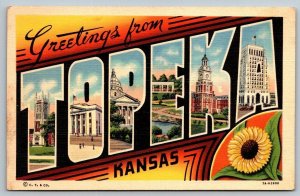 Large Letter Greetings From Topeka  Kansas  Postcard