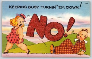 Keeping Busy Turnin' Em Down Little Girl Shouted The Baby Boy Comic Postcard