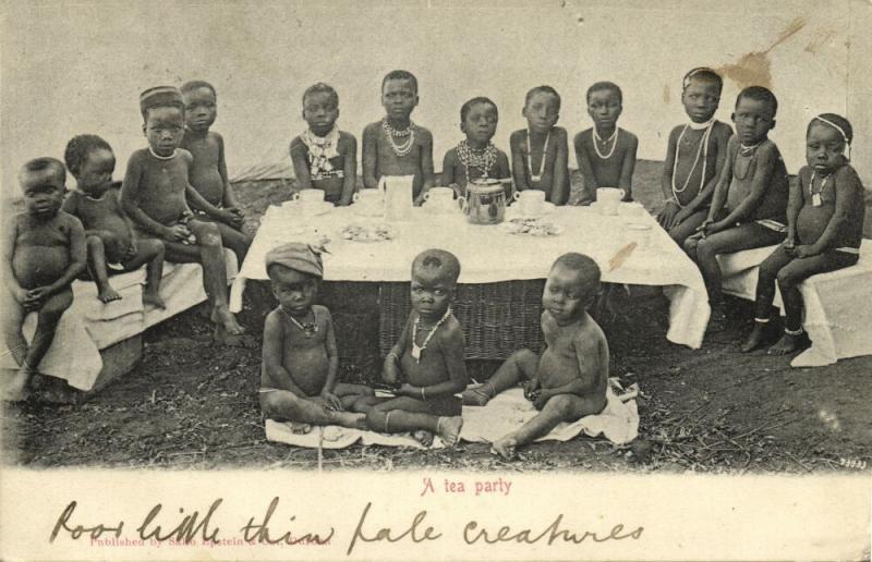 south africa, A Tea Party, Young Native Boys (1904) Sallo Epstein & Co. Postcard