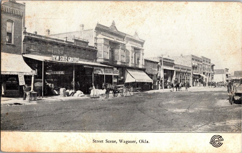 Street Scene, Groceries, Stores Wagoner OK c1911 Vintage Postcard M45 