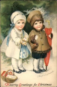 Christmas CLAPSADDLE Little Children Dressed for an Outing Vintage Postcard