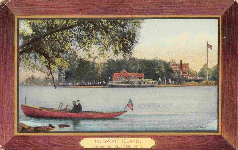 Motor Launch Boat Sport Island Thousand Islands New York 1918 postcard 