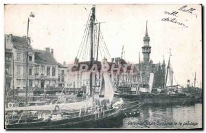 Old Postcard Ostend The pools and boats flying