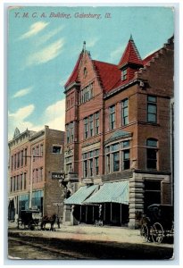 1912 YMCA Building Exterior Horse Carriage Street Galesburg Illinois IL Postcard