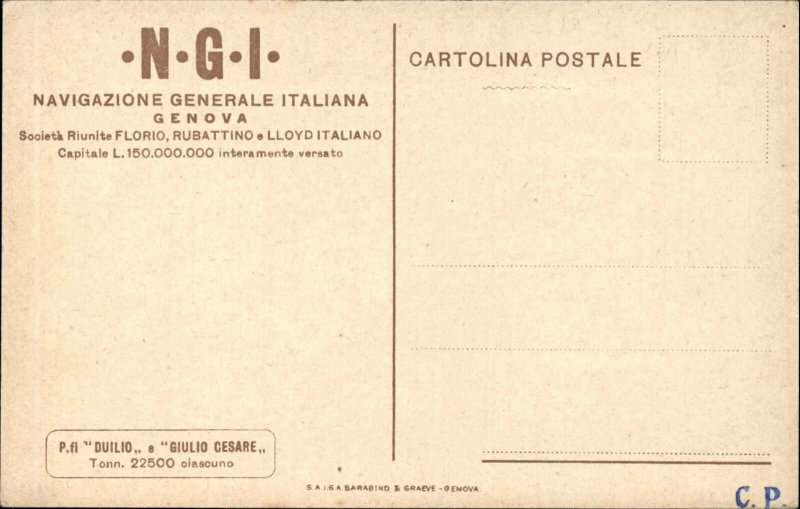 Navigazione Generale Italiana NGI Steamship Duilio Giulio Cesare Postcard