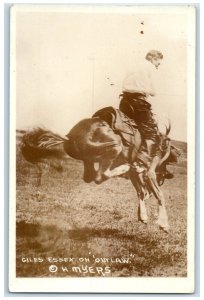 c1910's Giles Essex On Outlaw Rodeo Horse Cowboy Myers RPPC Photo Postcard