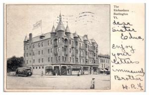 1905 The Richardson, Burlington, VT Private Mailing Card Postcard