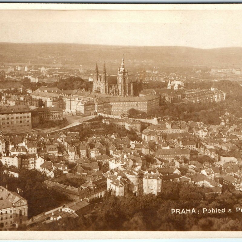 c1930s Prague Petrin Birds Eye RPPC Real Photo Postcard Aerial Prahna Czechia A3