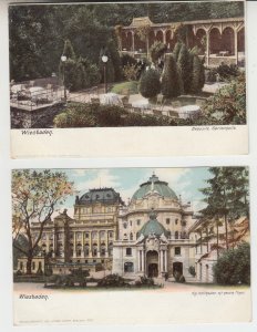 P2552, 2 dif old postcard weisbaden germany gardens and hoftheater views