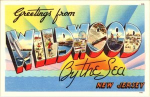 NJ, New Jersey  WILDWOOD BY THE SEA Large Letter Linen ca1940's Tichnor Postcard