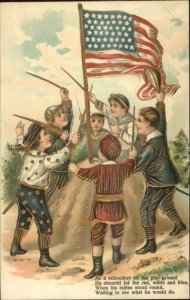 Children Play War Around American Flag - Swords GILT EMBOSSED Postcard c1910