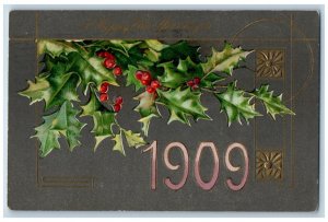 South Manchester CT Postcard New Year Holly Berries Winsch Back Embossed 1908