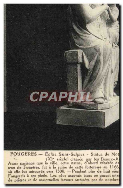 Old Postcard Fougeres Saint Sulpice Church Statue Notre Dame des Marais