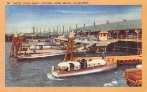 US Navy Landing Launches Long Beach Naval Base California linen postcard