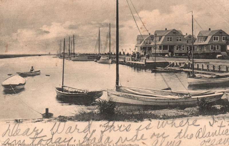 Vintage Postcard 1906 Freeport Boats Pub. by The Long Island News Company 