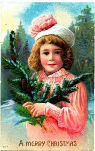 Girl Holding Branch Christmas