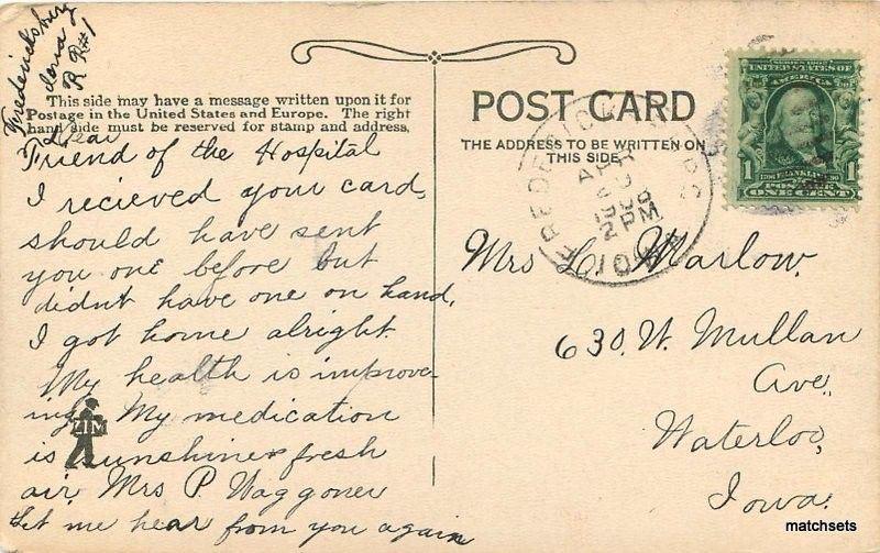 1908 High School Fredericksburg Iowa postcard 3815