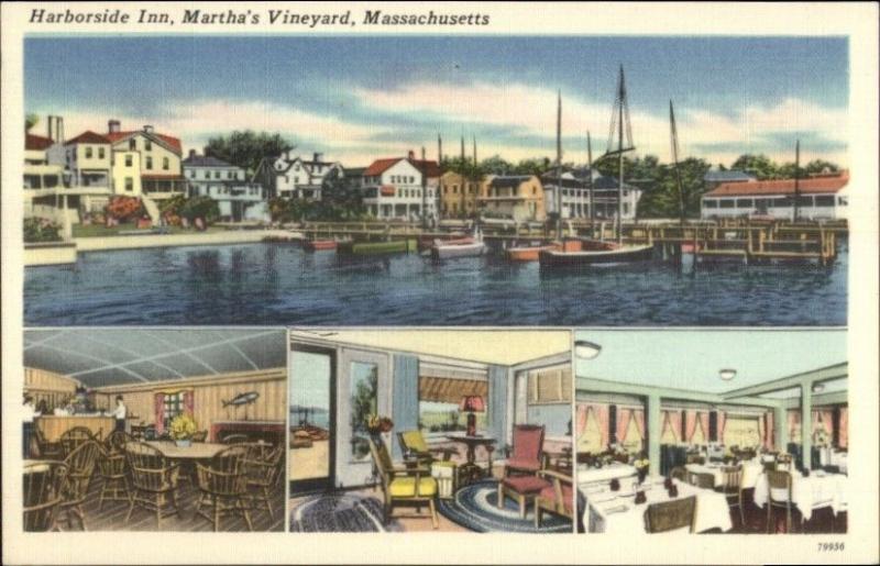 Edgartown Martha's Vineyard MA Harborside Inn Linen Postcard