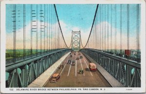 Delaware River Bridge Between Philadelphia PA And Camden NJ Postcard C126
