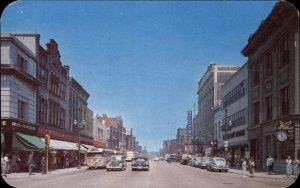 Racine Wisconsin WI Main Street Classic 1950s Cars Bus Street Scene Postcard