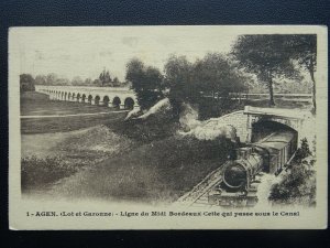 France STEAM LOCOMOTIVE AGEN - Ligne du Midi Bordeaux Cette qui - Old Postcard