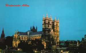 Vintage Postcard Westminster Abbey Collegiate Church St Peter Floodlit London UK