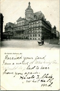 Vtg Postcard 1906 City Hall - Baltimore MD - UDB - Murray Jordan Pub N17