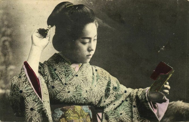 japan, Beautiful Native Geisha Lady in Kimono with Book (1903) Postcard 