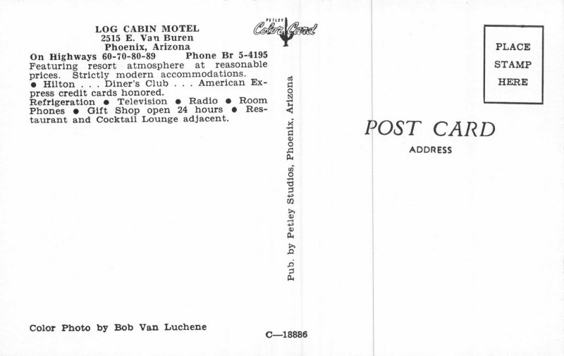 Postcard Log Cabin Motel, Swimming Pool in Phoenix, Arizona~123853