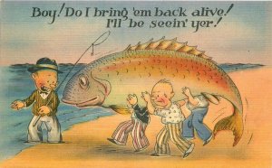 Artist impression Asheville Comic Humor Fishing exaggeration Postcard 20-9456