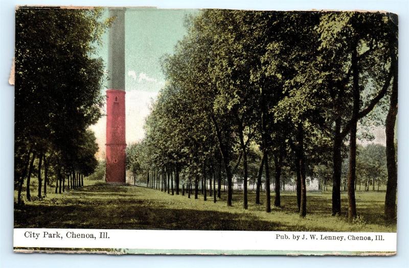 Postcard IL Chenoa 1909 View of City Park H08