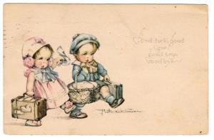 Ruth Welch Siver Vintage AS Postcard Children Suitcases 