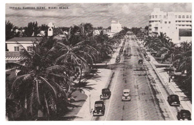 MIAMI BEACH FLORIDA 1930's STREET SCENE A CONOCO TOURAIDE POSTCARD (4)