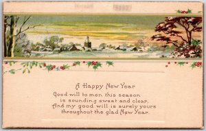 Happy New Year,1929 Good Will to Men This Season, Winter Scene, Vintage Postcard