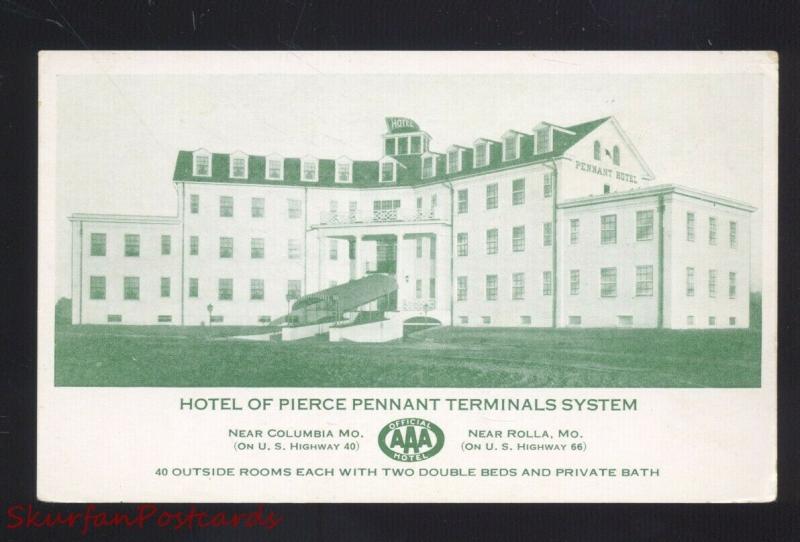 ROLLA MISSOURI PIERCE PENNANT TERMANS SYSTEM AAA ADVERTISING POSTCARD