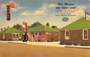 ROSE TOURIST COURT Rock Springs, WY Lincoln Hwy Roadside 1950 Linen Postcard