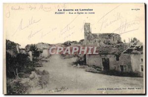 Postcard Old Army Flirey Street and church in ruins