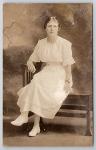 RPPC Pretty Young Lady With Glasses Studio Photo Postcard P21