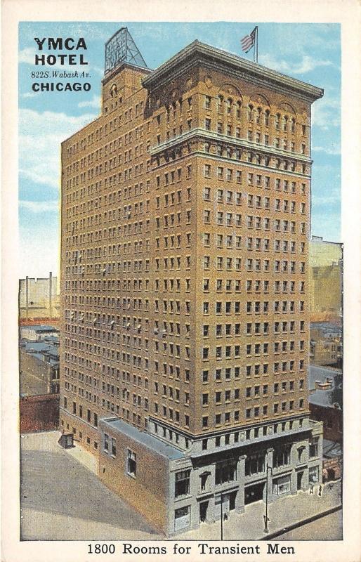 Chicago Illinois~YMCA Hotel @ 822 South Wabash Avenue~1920s Postcard