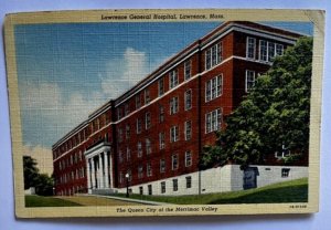 Lawrence MA-Massachusetts, Lawrence General Hospital, Vintage Linen Postcard K7
