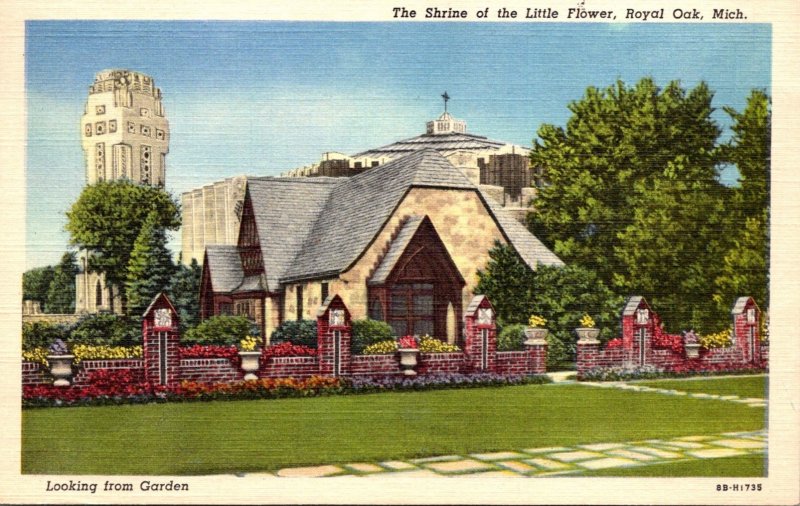 Michigan Royal Oak Shrine Of The Little Flower Looking From The Gardens 1949 ...