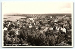 1930s OSCARSHAMN SWEEDEN TOWN VIEW FROM WATER TOWER RPPC POSTCARD P1625
