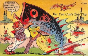 Bet You Can't Top This Fishing Comic Ray Walters c1940s Linen Vintage Postcard