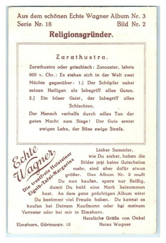 Zarathustra/Zoroaster, Founders of Religion, Echte Wagner German Trade Card